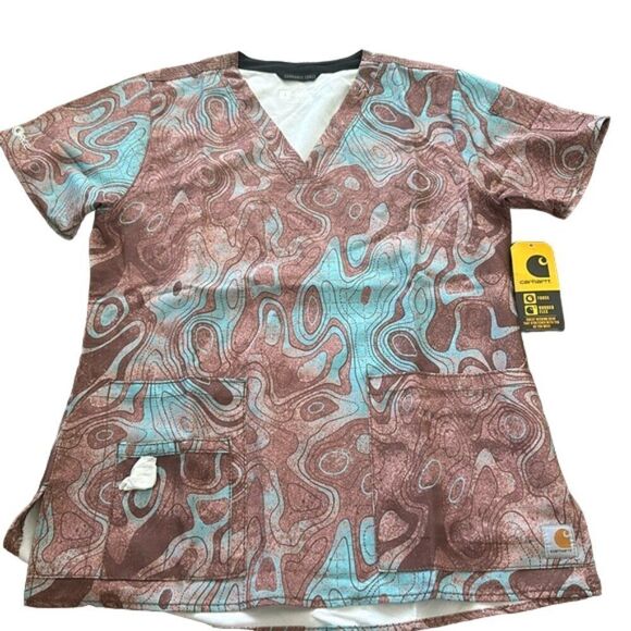 Carhartt Women's Force Cross Flex Modern Fit V Neck Print Scrub Top Topography S - Picture 2 of 3